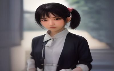苍井优在《下妻物语》中身着华丽洛丽塔服饰，站在乡间小路上，表情俏皮，色彩鲜艳对比强烈，充满个性